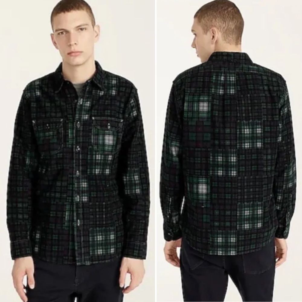 J. Crew Garment Dyed Corduroy Workshirt Large blue green‎ plaid shirt shacket